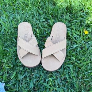 Rainbow Tan Cross-Strap Leather Sandals